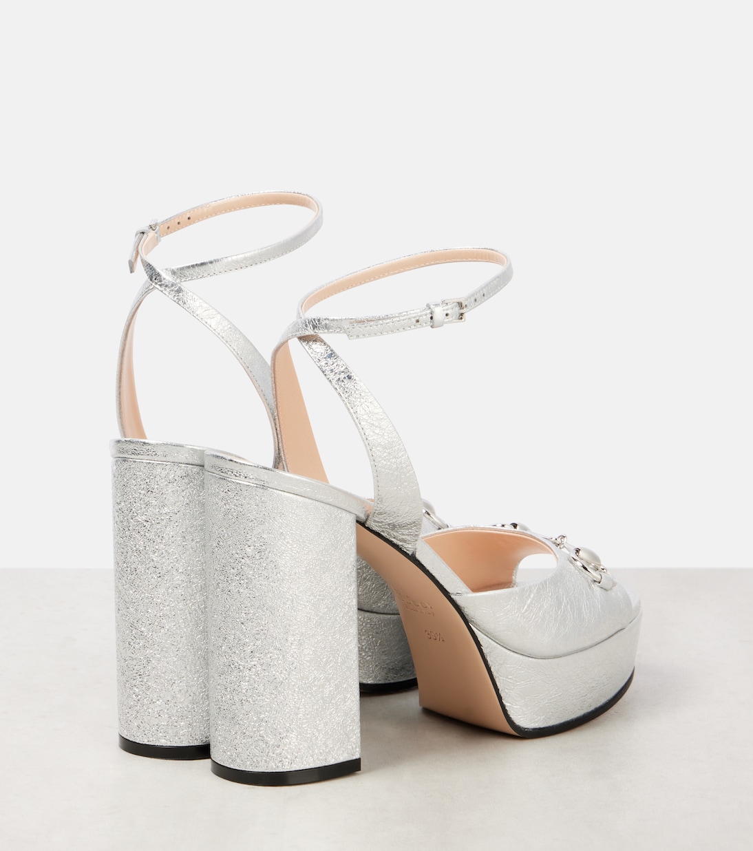 Horsebit metallic leather platform sandals | Gucci