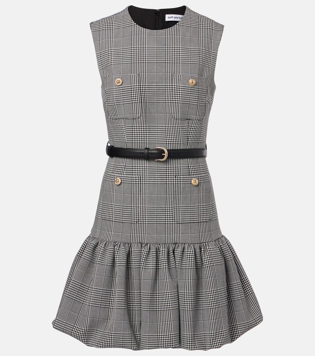 Belted Prince of Wales check minidress | Self-Portrait
