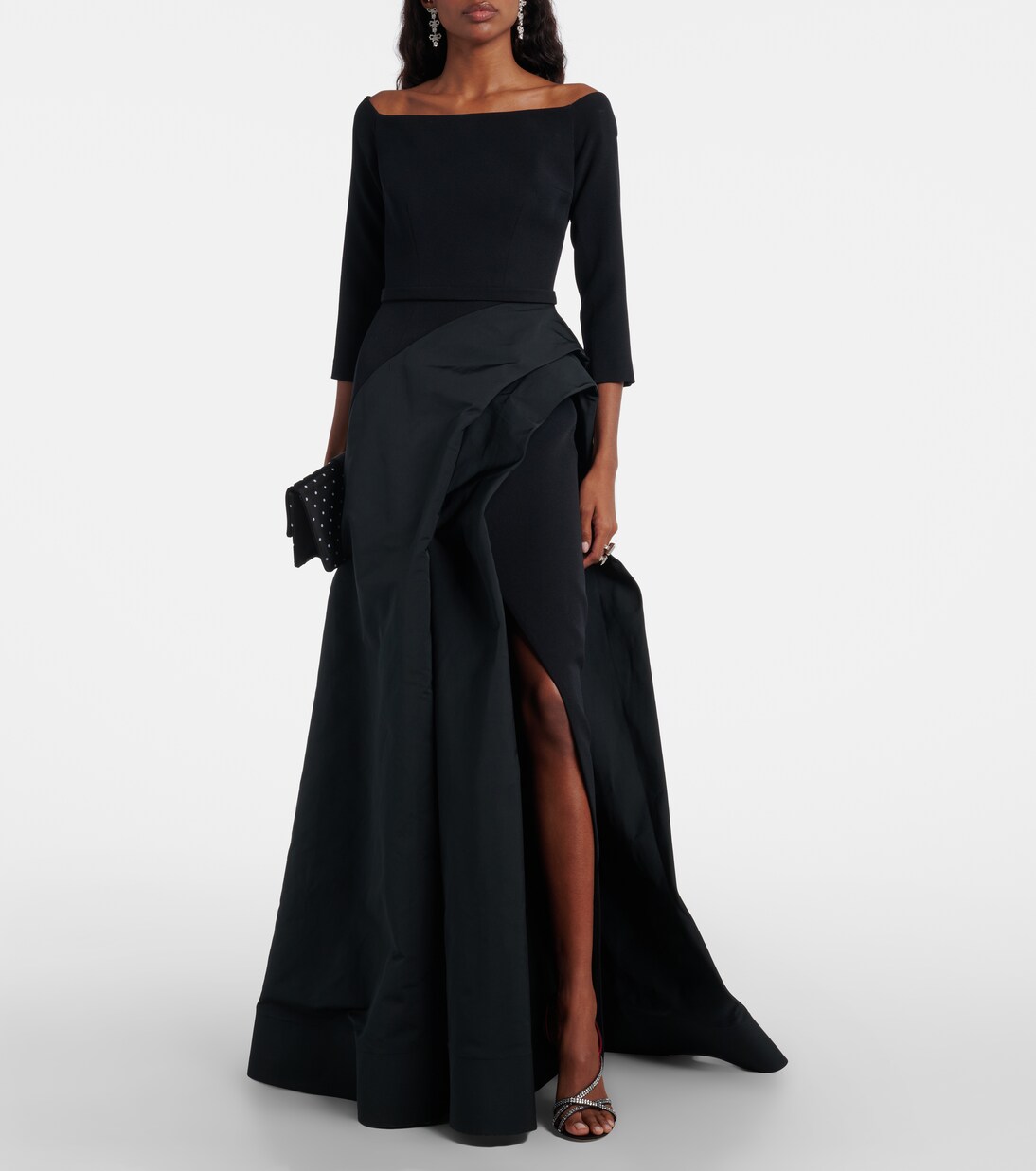 Nila draped off-shoulder crêpe gown | Safiyaa