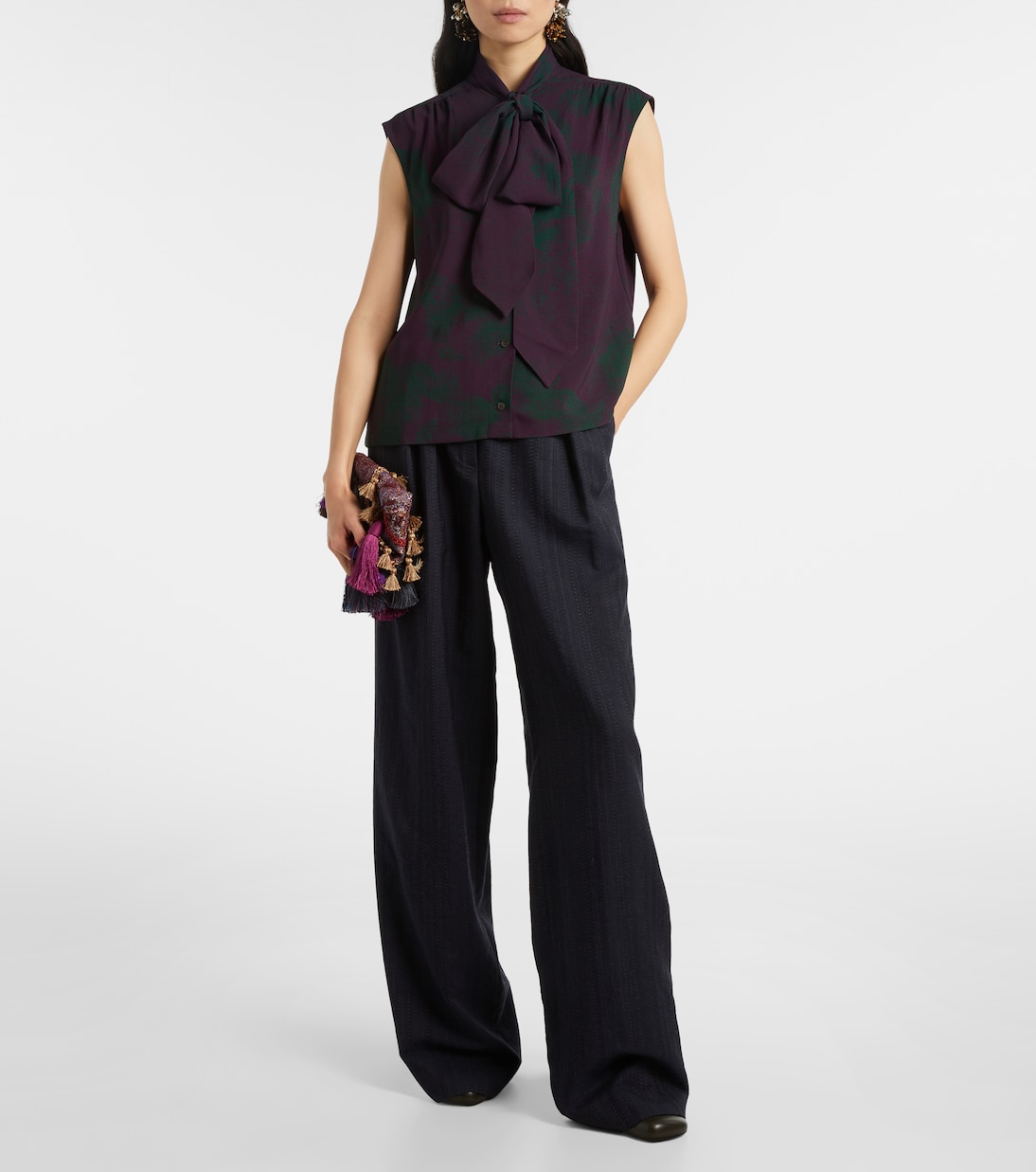 Printed tie-neck top | Dries Van Noten