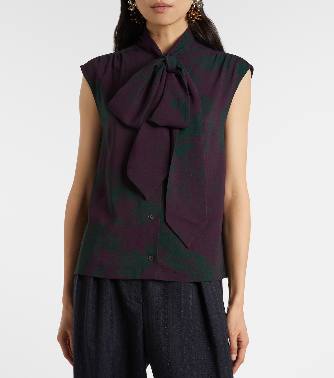 Printed tie-neck top | Dries Van Noten