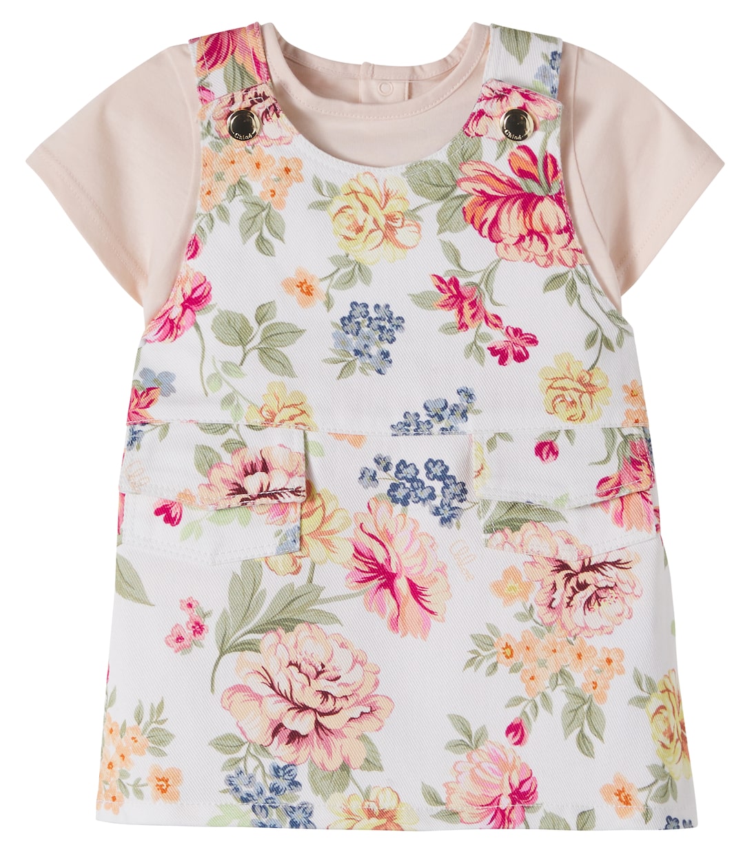Baby logo floral cotton dress and T-shirt set | Chloé Kids