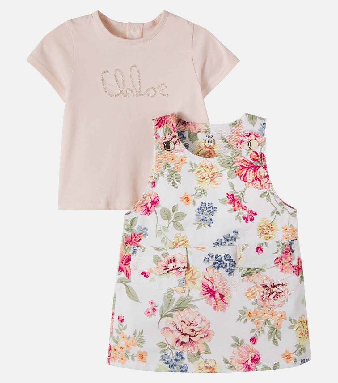 Baby logo floral cotton dress and T-shirt set | Chloé Kids