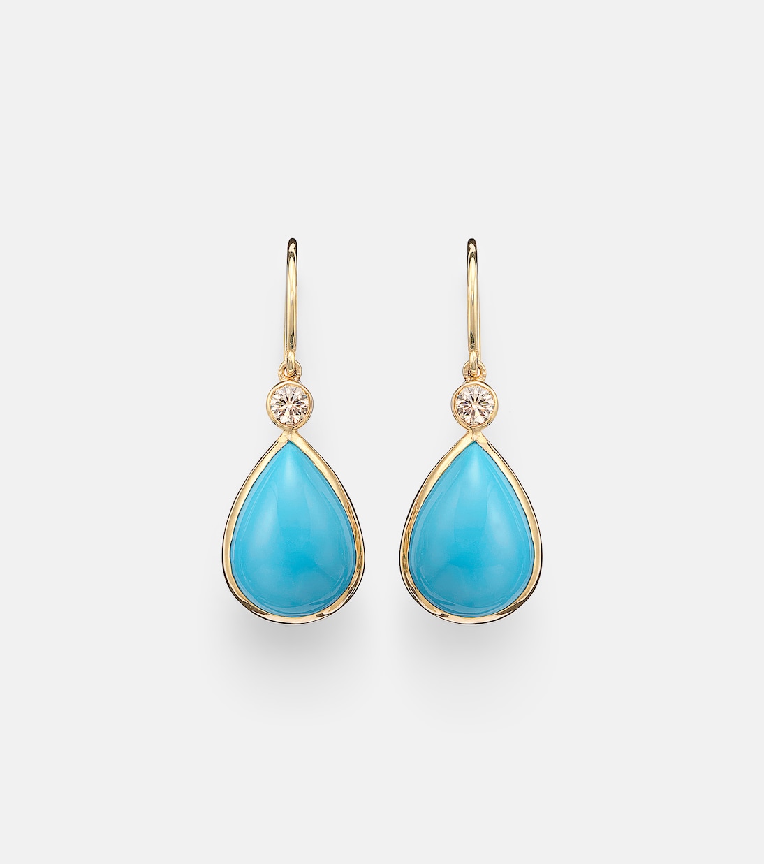 14kt gold (585/1000) drop earrings with turquoises and diamonds | Ileana Makri