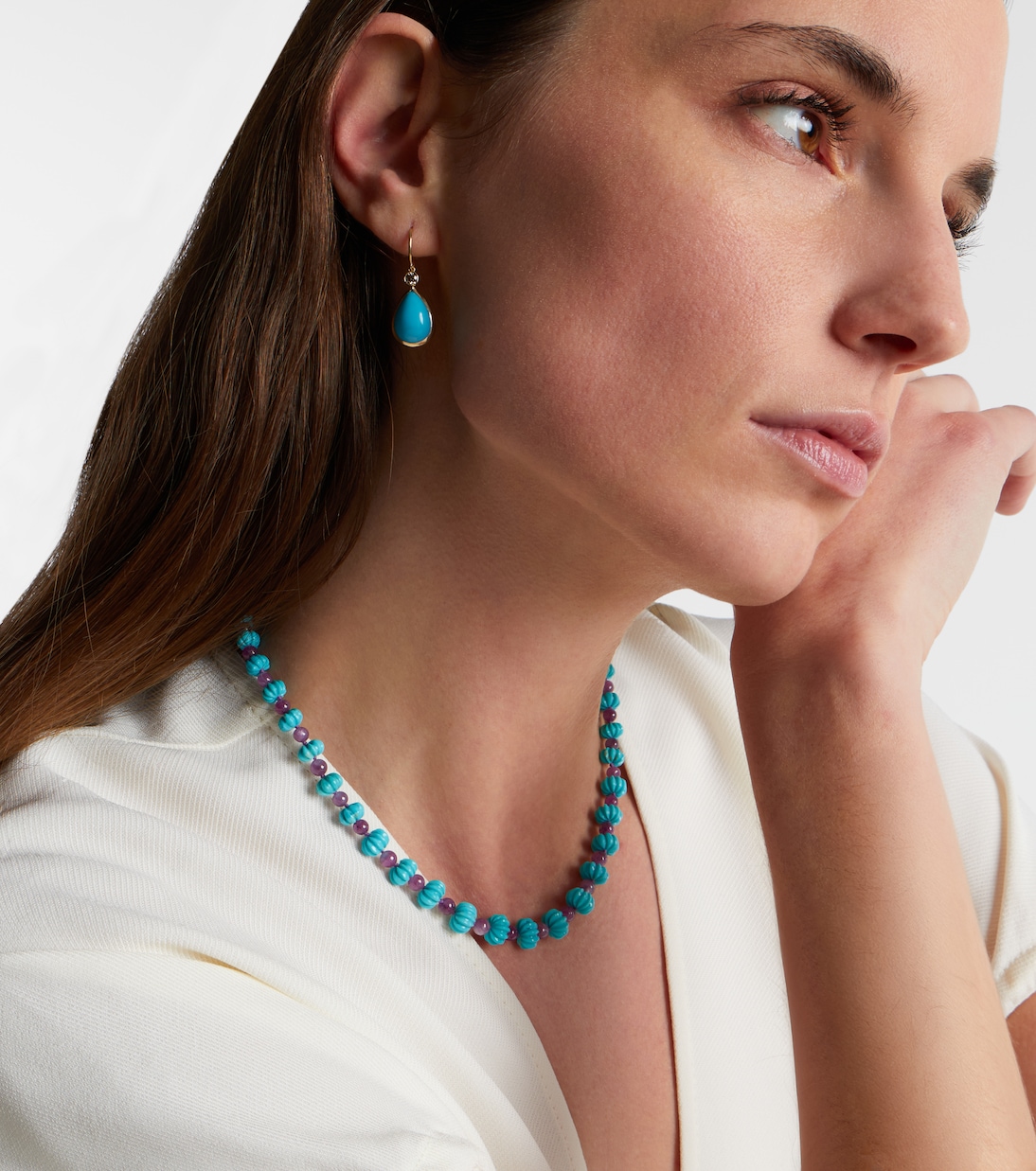 14kt gold (585/1000) drop earrings with turquoises and diamonds | Ileana Makri