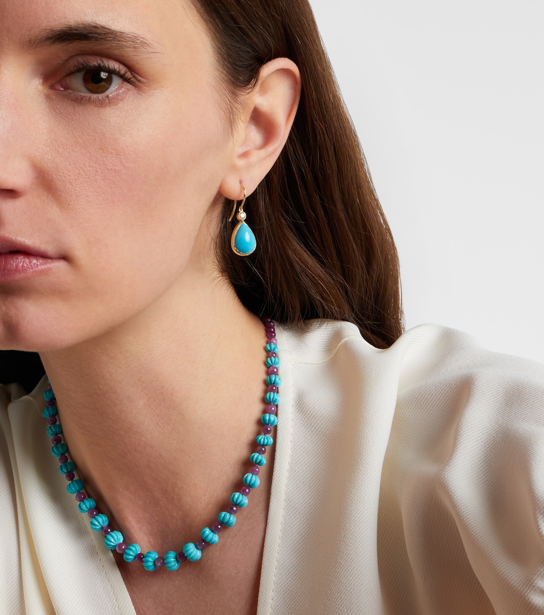 14kt gold (585/1000) drop earrings with turquoises and diamonds | Ileana Makri