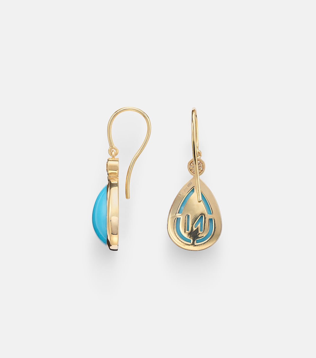 14kt gold (585/1000) drop earrings with turquoises and diamonds | Ileana Makri