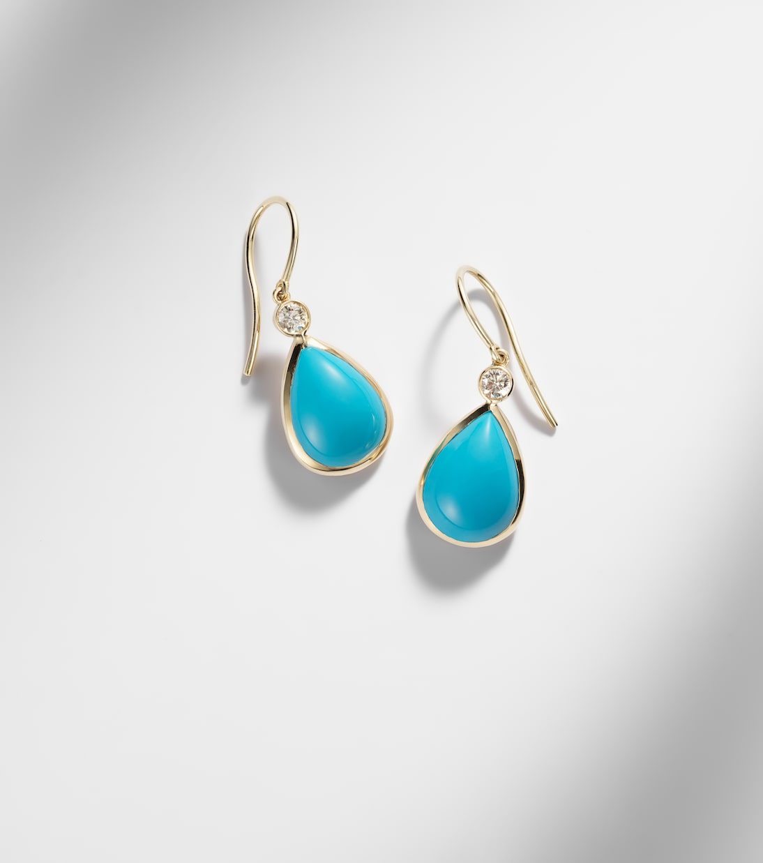 14kt gold (585/1000) drop earrings with turquoises and diamonds | Ileana Makri