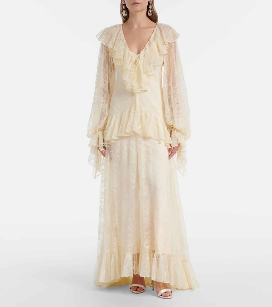 فستان طويل مكشكش من الدانتيل Esen | De La Vali