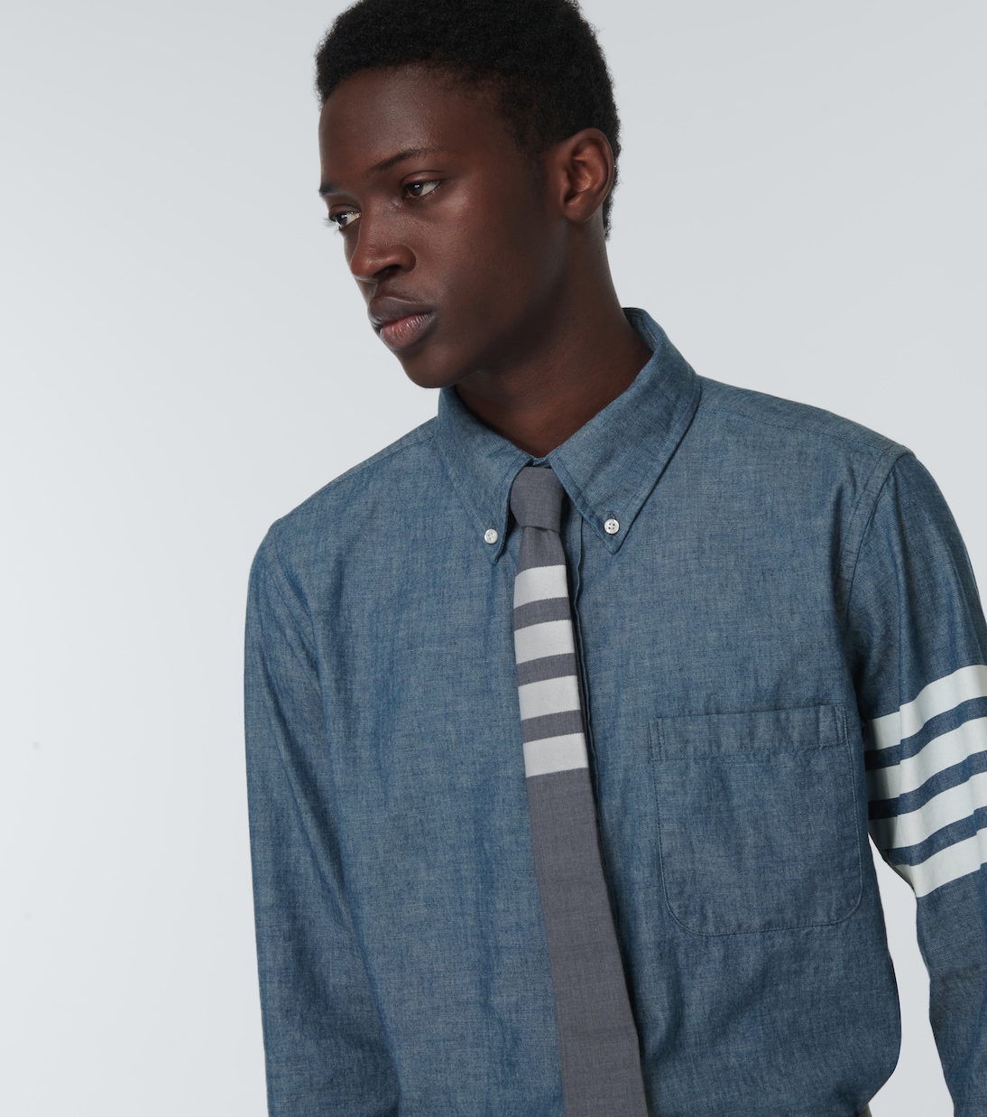 4-Bar钱布雷布直长袖衬衫 | Thom Browne