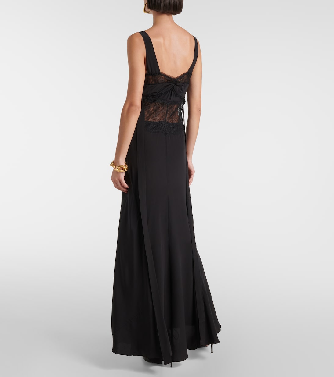 Robe longue en soie et dentelle  | Victoria Beckham