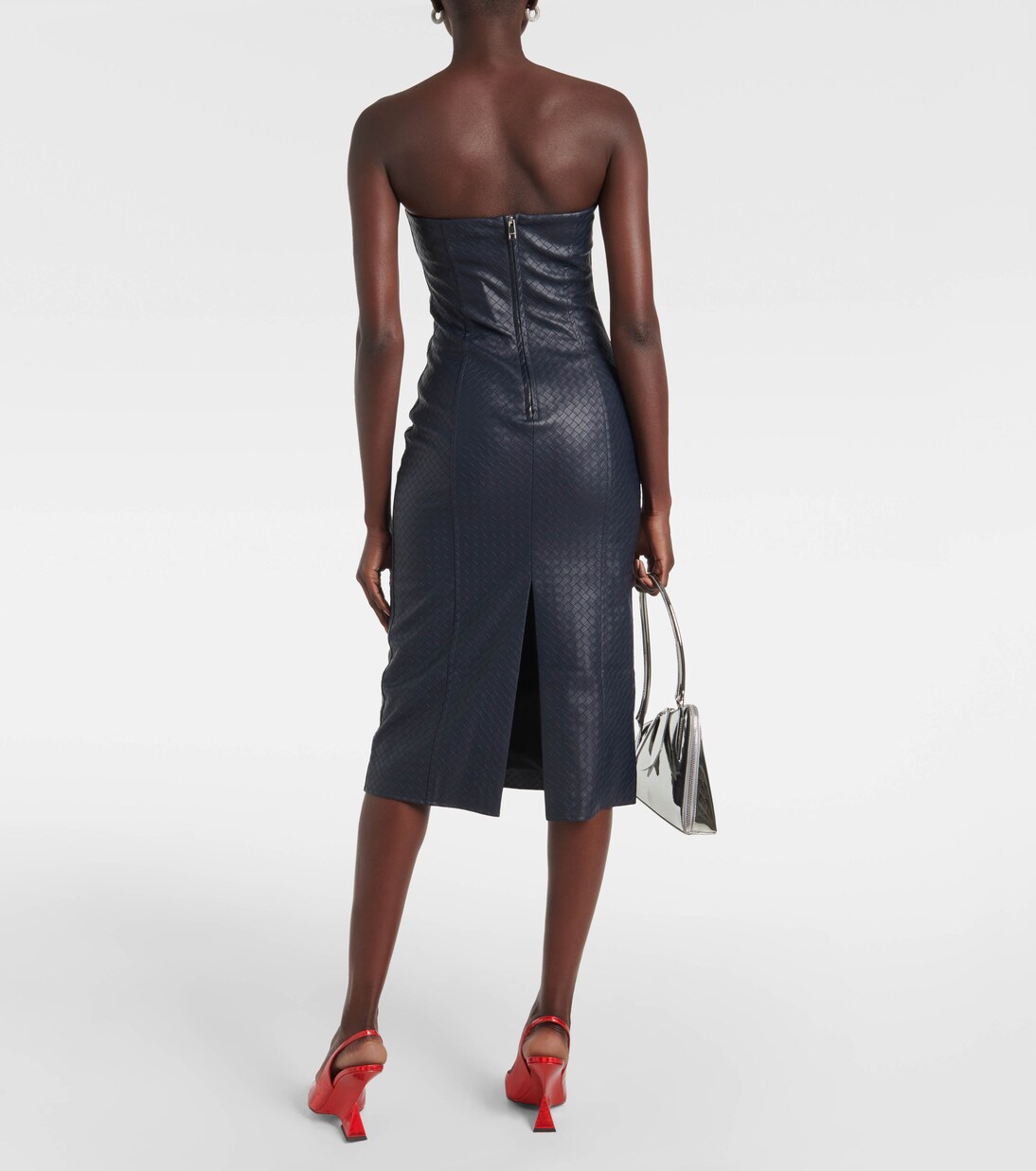 Strapless faux leather midi dress | Rotate