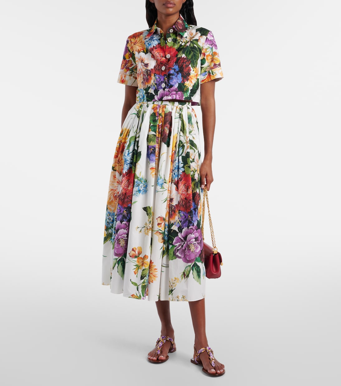 Floral gathered cotton midi skirt | Dolce&Gabbana
