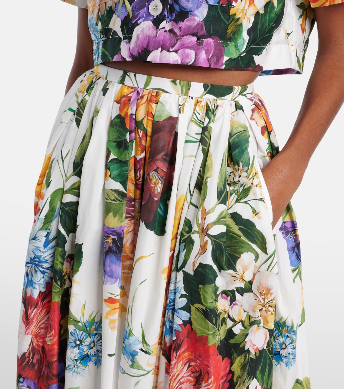Floral gathered cotton midi skirt | Dolce&Gabbana