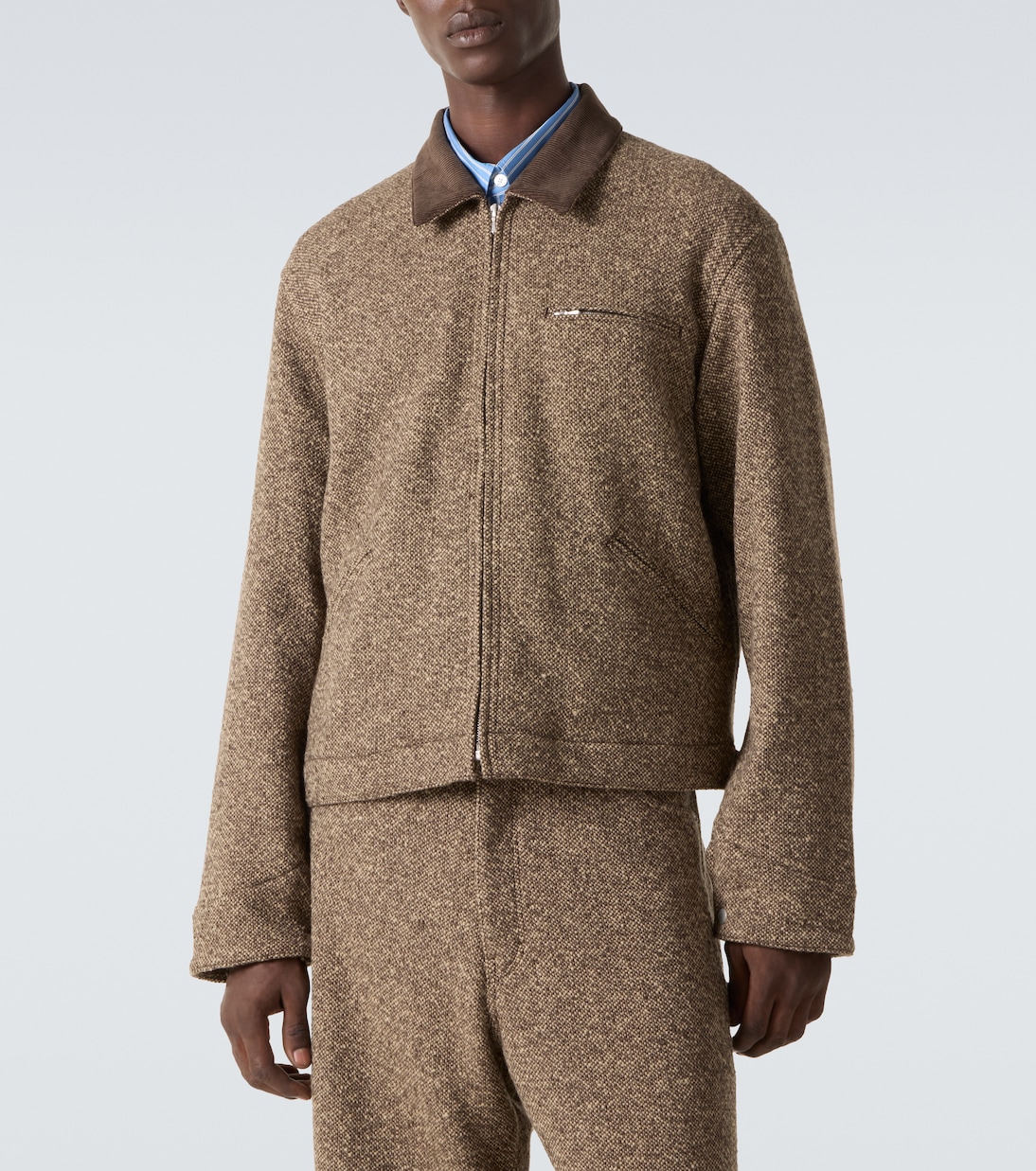 Corduroy-trimmed wool tweed blouson jacket | Auralee
