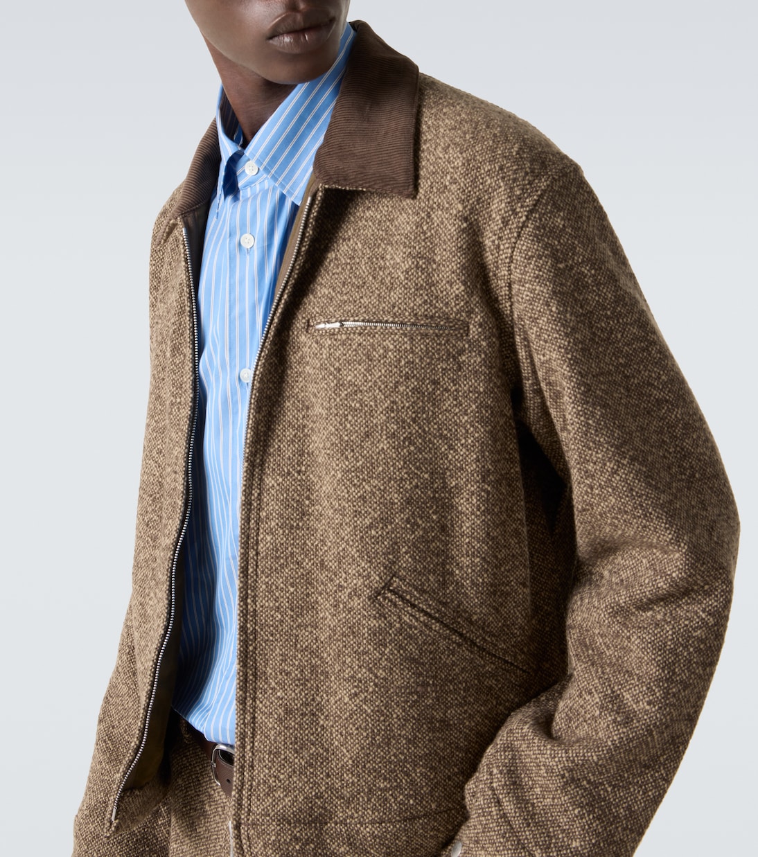 Corduroy-trimmed wool tweed blouson jacket | Auralee