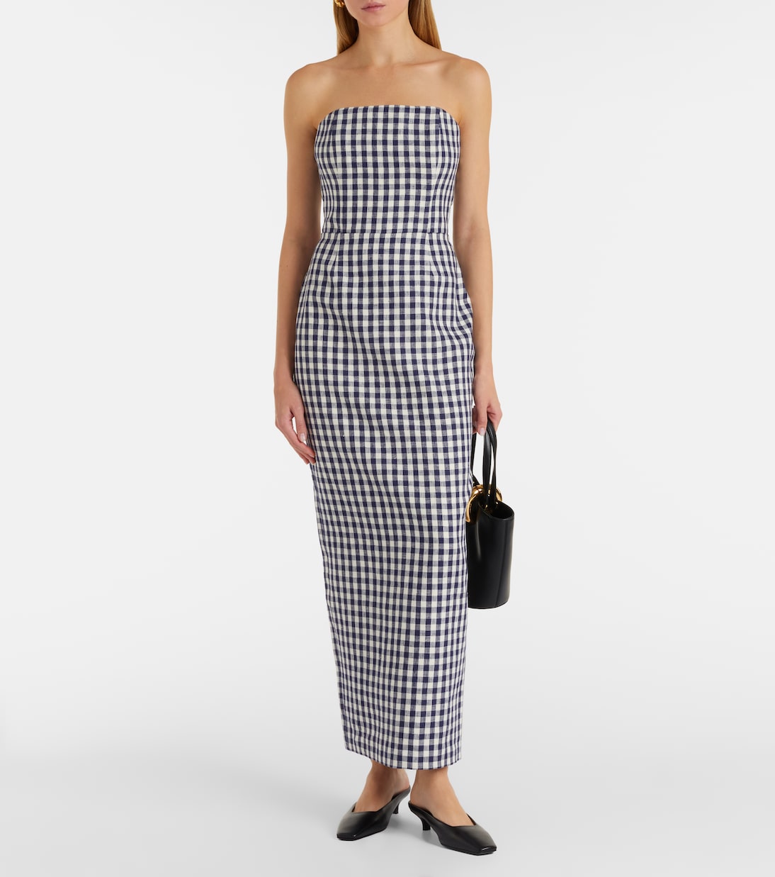 Romeo gingham strapless linen maxi dress | Posse