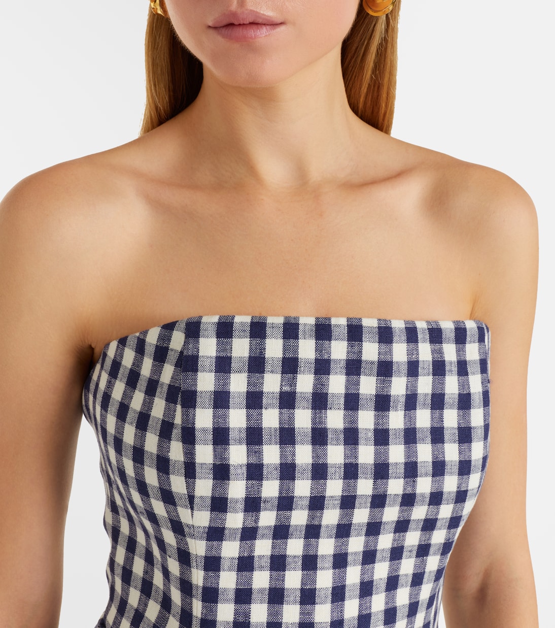 Romeo gingham strapless linen maxi dress | Posse