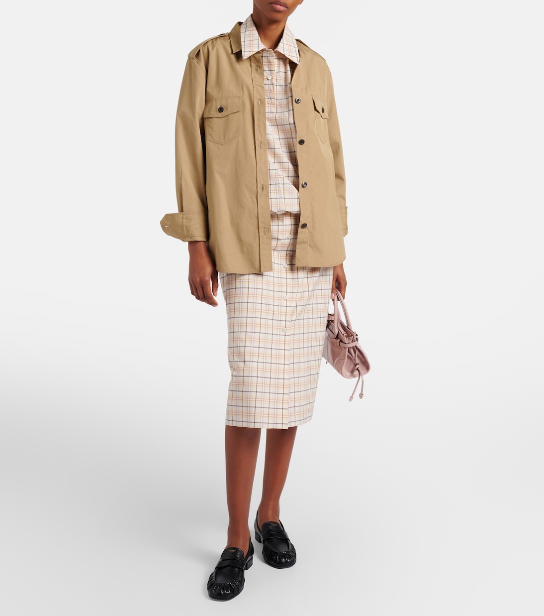 Checked cotton poplin pencil skirt | Prada