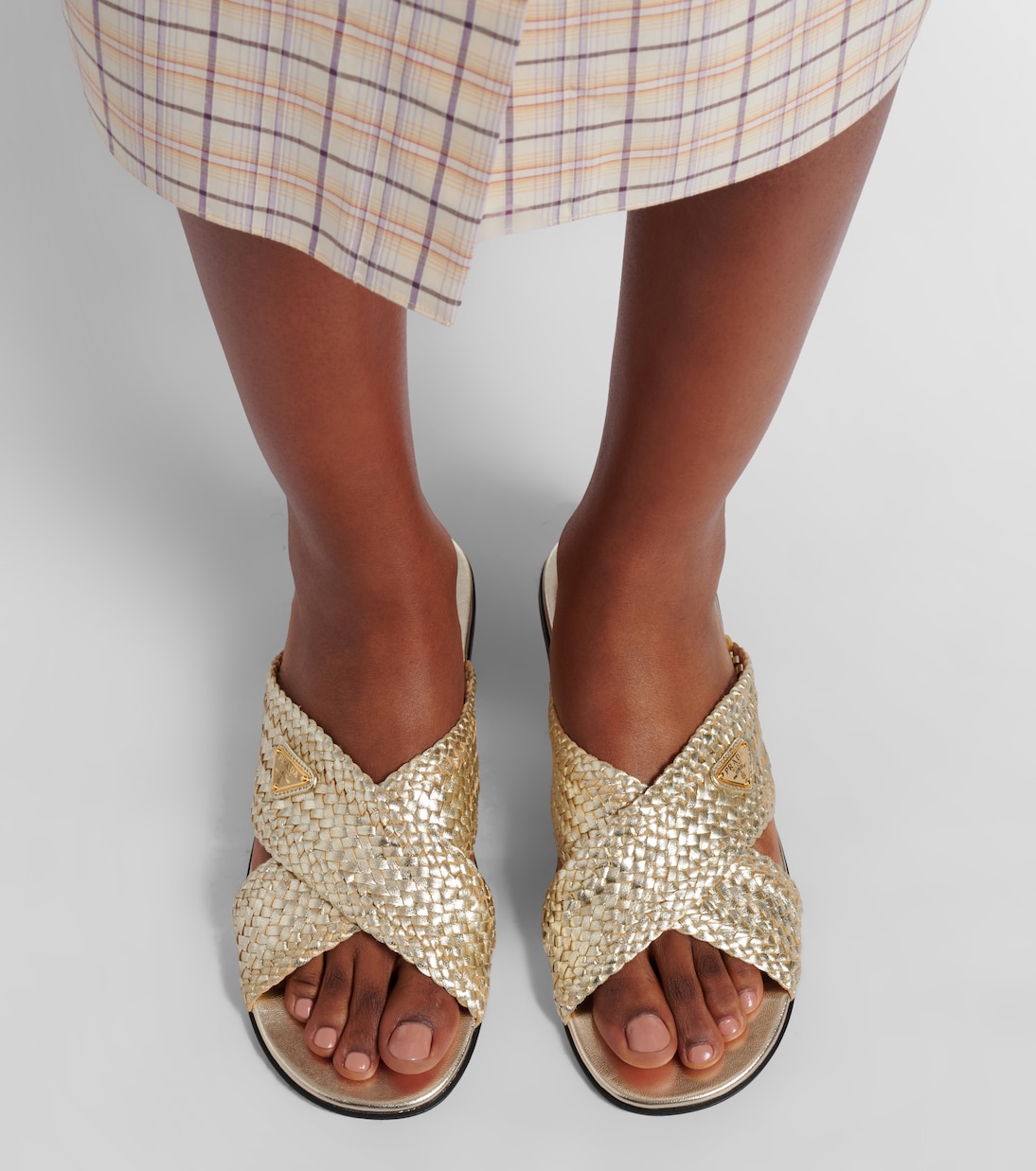 Pantoletten Woven aus Leder | Prada