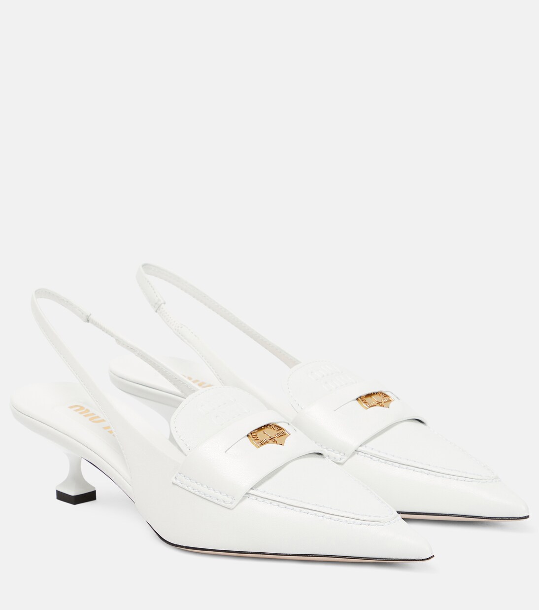 Leather slingback penny loafers | Miu Miu
