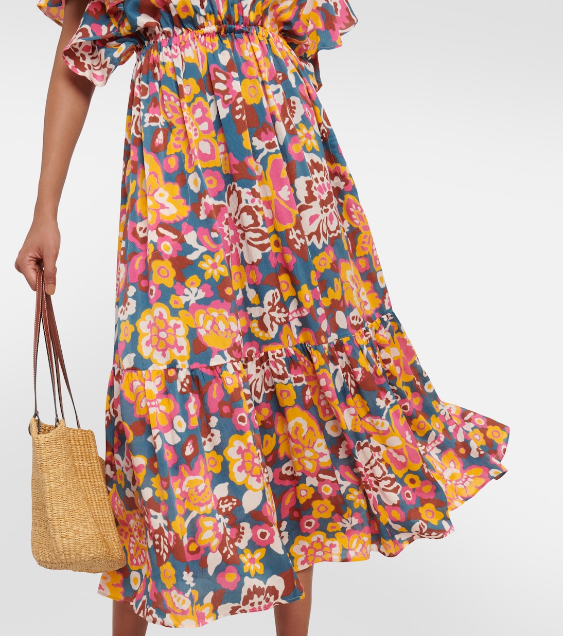 Robe midi Piment en soie et coton à fleurs | Eres