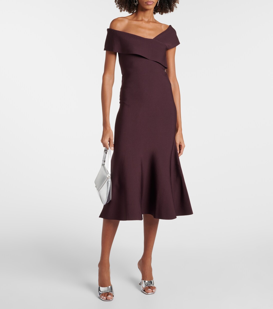 Robe midi asymétrique à encolure bardot | Roland Mouret