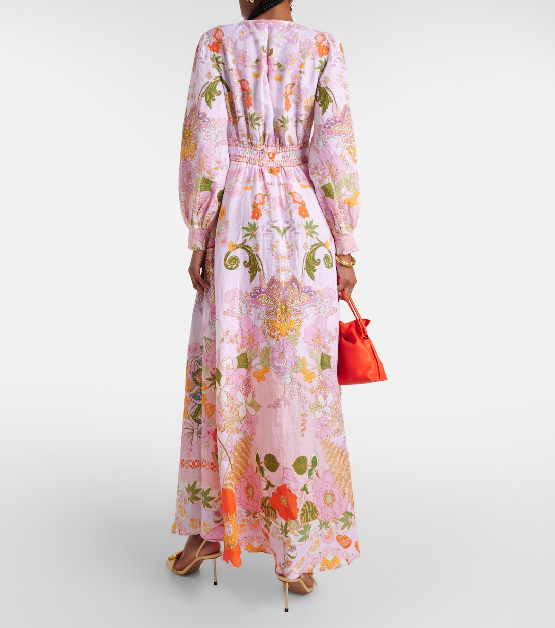 Robe longue en lin à fleurs et ornements | Camilla