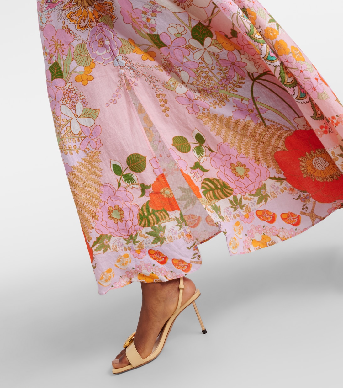 Robe longue en lin à fleurs et ornements | Camilla