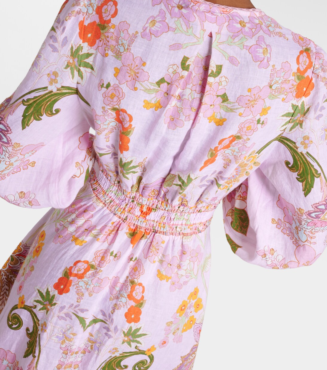 Robe longue en lin à fleurs et ornements | Camilla