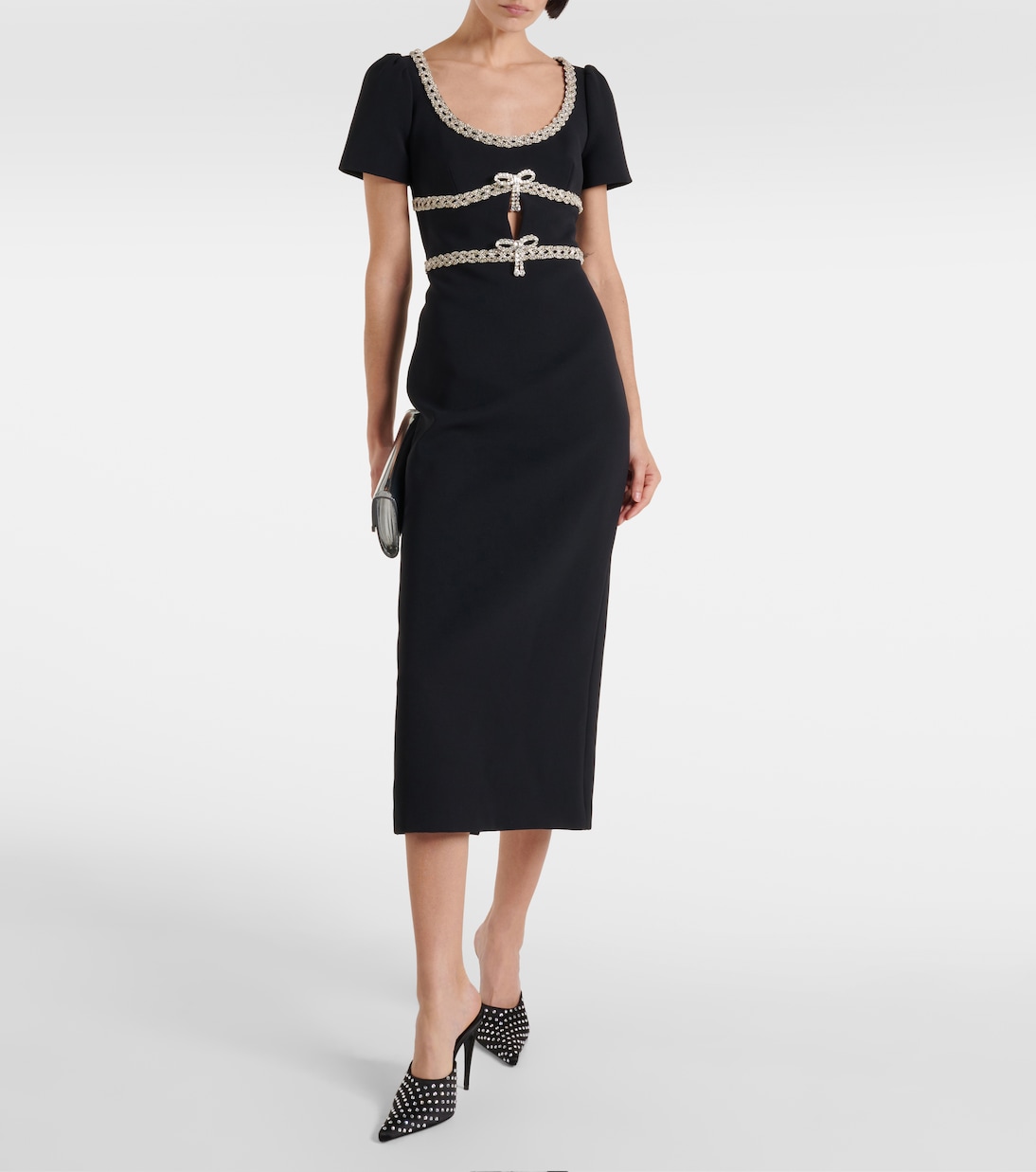 Robe midi en crêpe à ornements | Self-Portrait