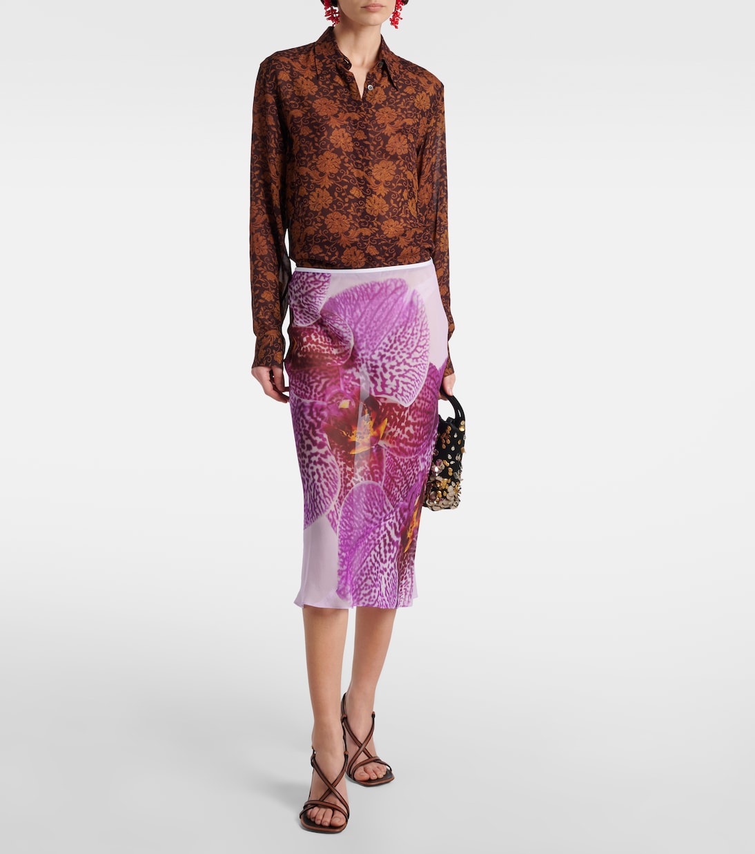 Printed silk midi skirt | Dries Van Noten