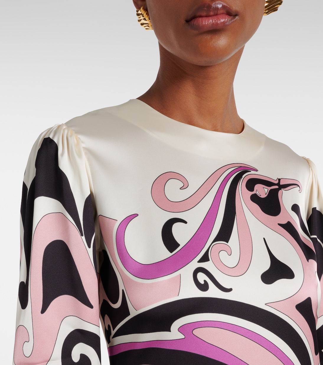 Clingy Swing printed satin midi dress | La DoubleJ