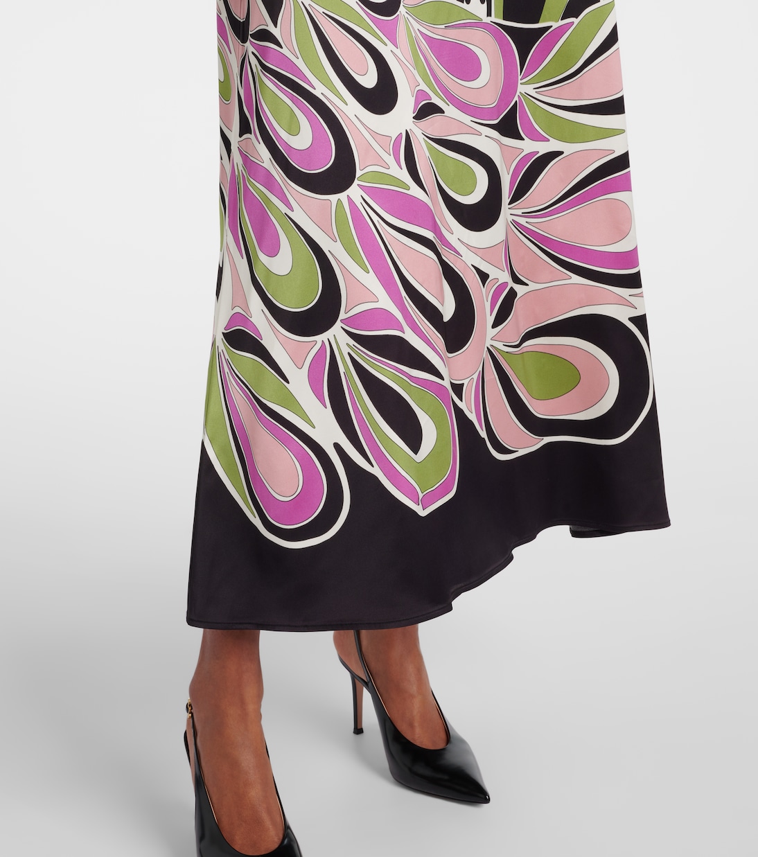 Clingy Swing printed satin midi dress | La DoubleJ