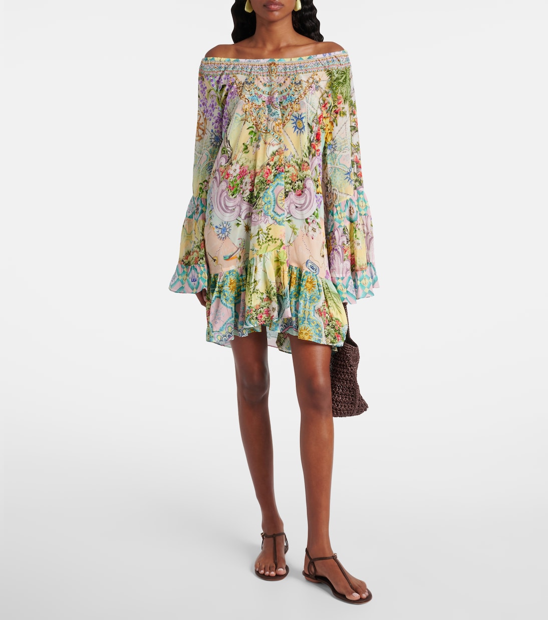 Robe imprimée en crêpe de soie à ornements | Camilla