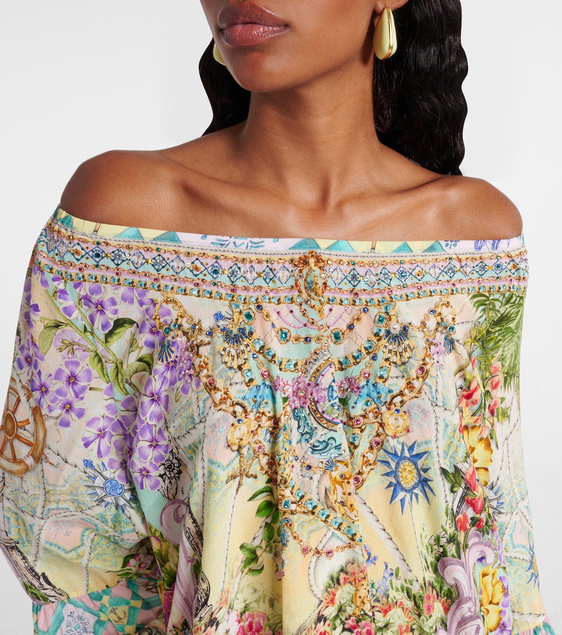 Robe imprimée en crêpe de soie à ornements | Camilla