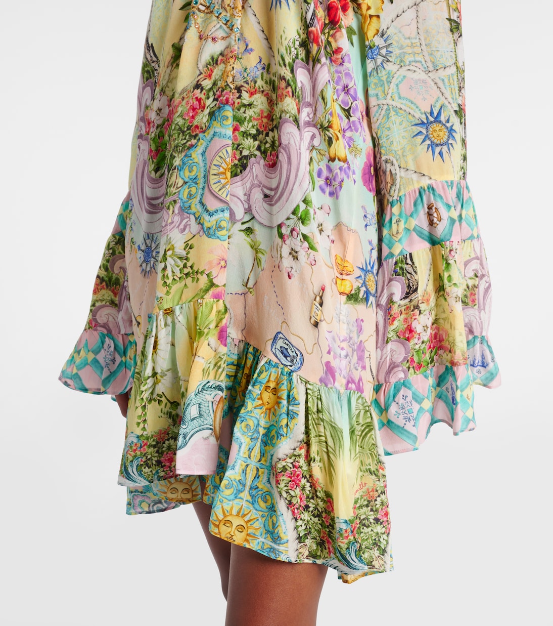 Robe imprimée en crêpe de soie à ornements | Camilla