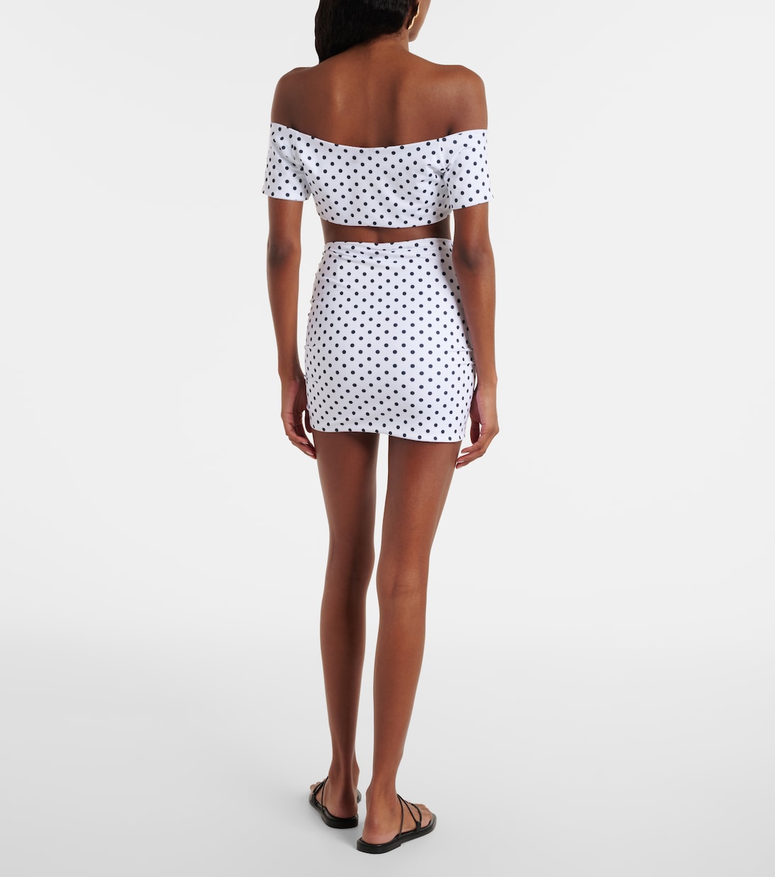 Stefani polka-dot off-shoulder crop top | Bananhot