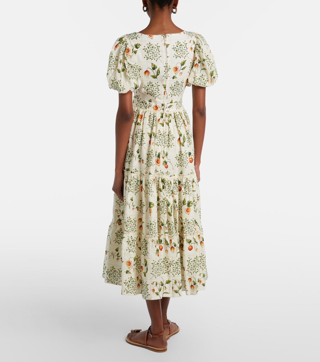 Vestido midi de lino estampado adornado | Agua by Agua Bendita