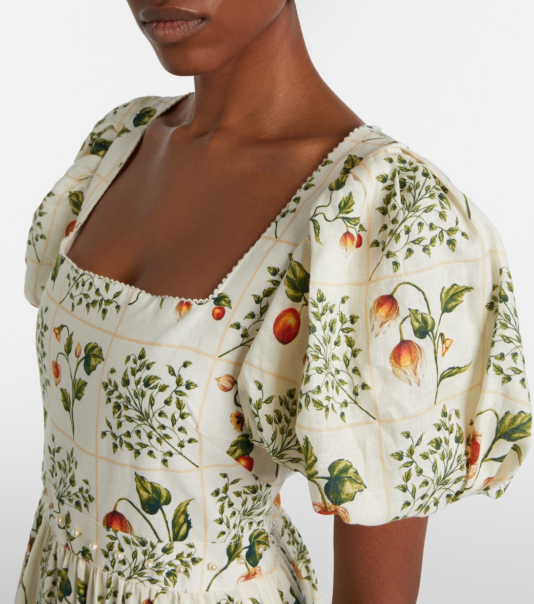 Vestido midi de lino estampado adornado | Agua by Agua Bendita