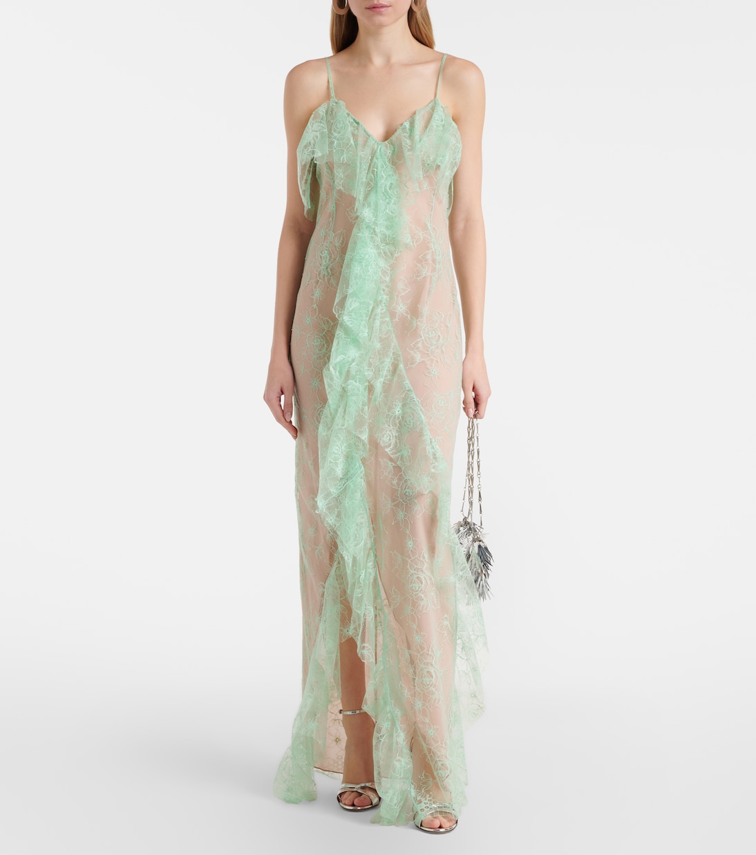 Ruffled sheer lace gown | Blumarine