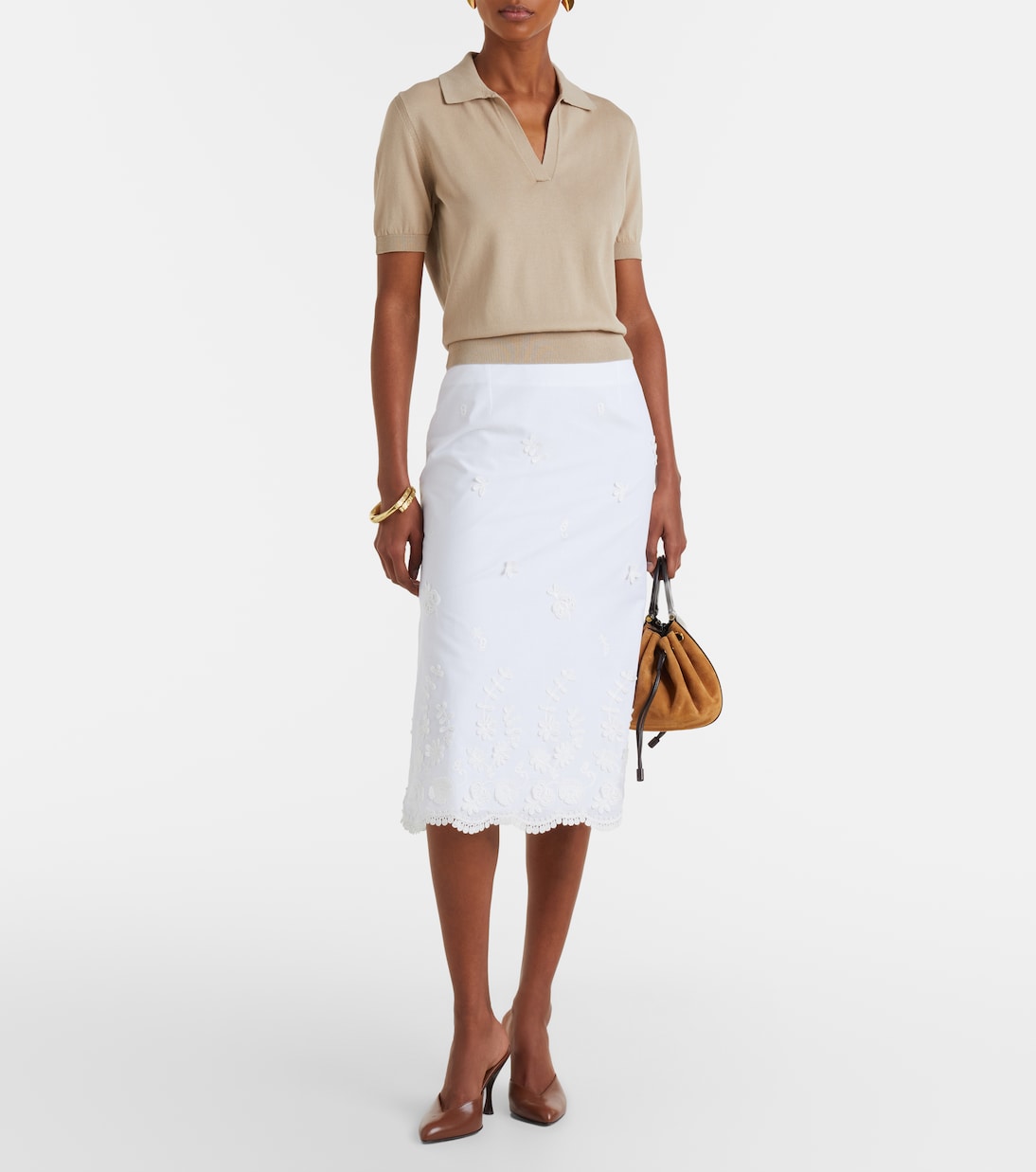 Falda midi Malik de algodón bordada | Altuzarra