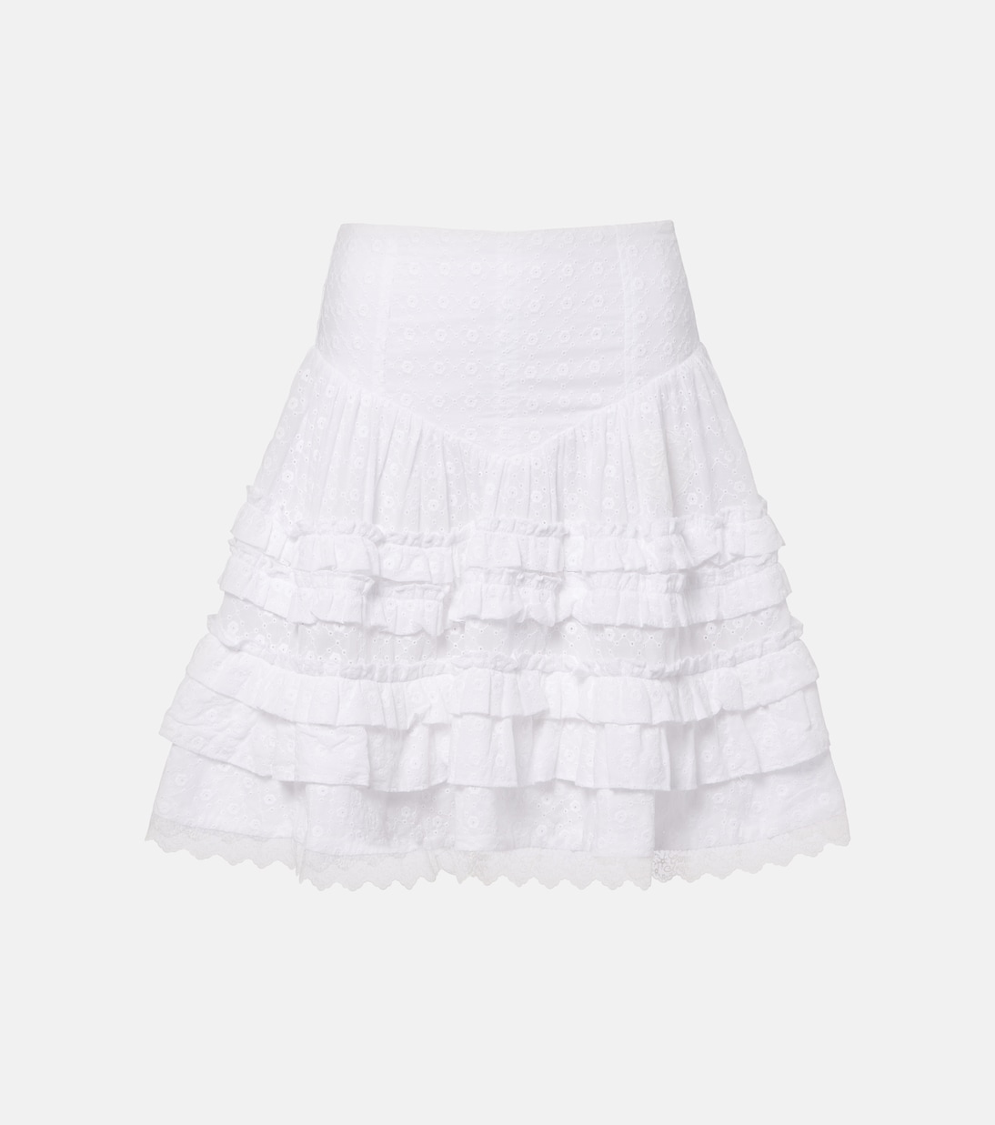 Broderie anglaise tiered cotton miniskirt | Ganni