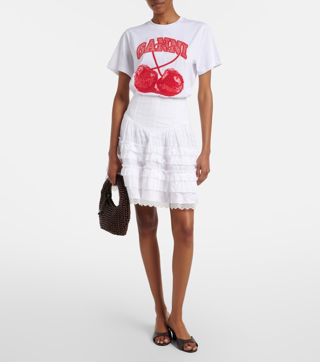 Broderie anglaise tiered cotton miniskirt | Ganni