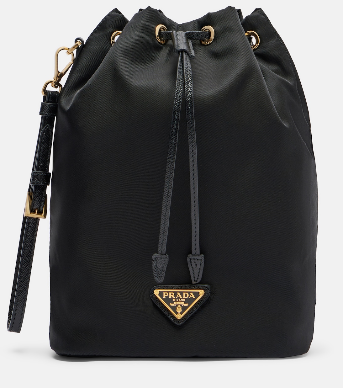 Re-Nylon leather-trimmed bucket bag | Prada