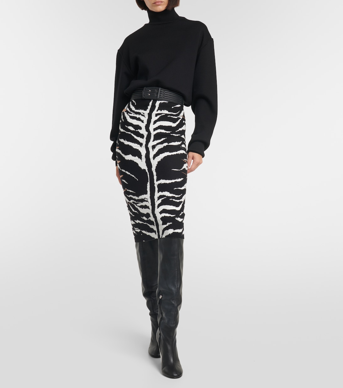 Zebra-printed high-rise midi skirt | Alaïa