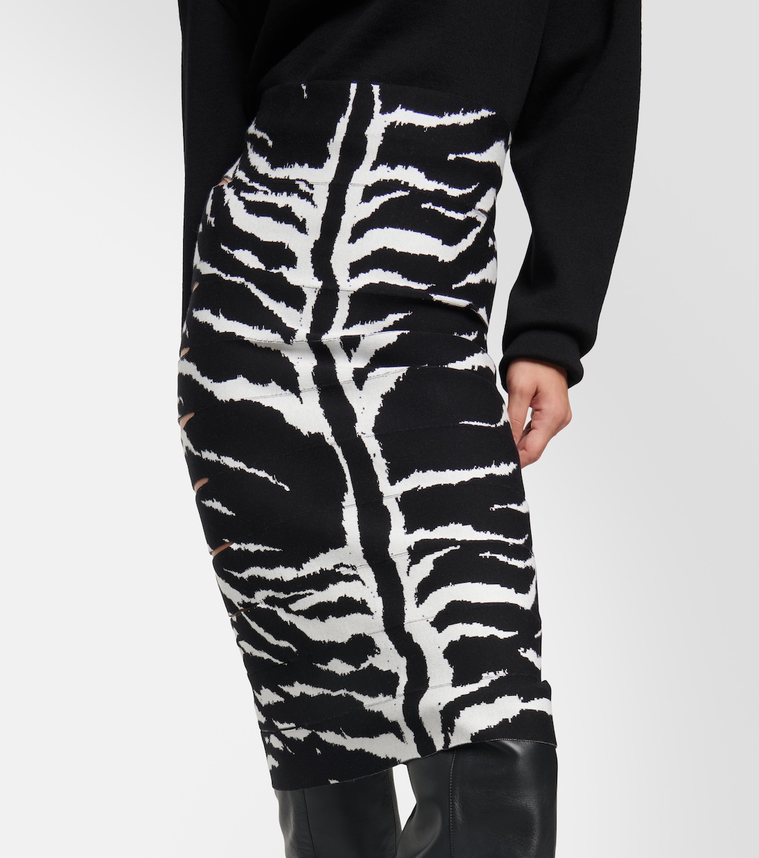 Zebra-printed high-rise midi skirt | Alaïa
