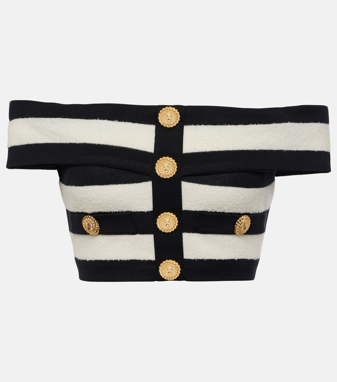 Striped off-shoulder crop top | Balmain