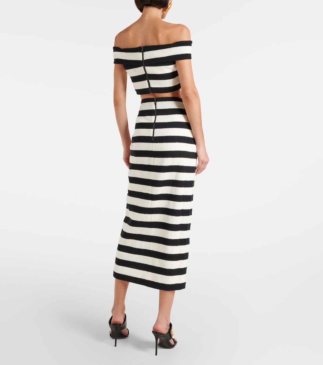 Striped off-shoulder crop top | Balmain