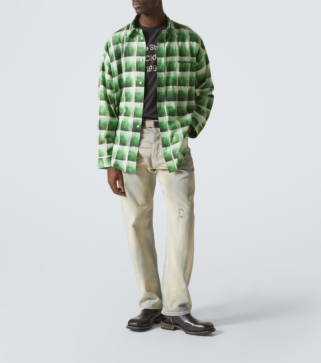 Camicia Estiva Uomo A Quadri Buffalo - Maniche Corte, Misto Cotone E Lino, Verde, Taglia S